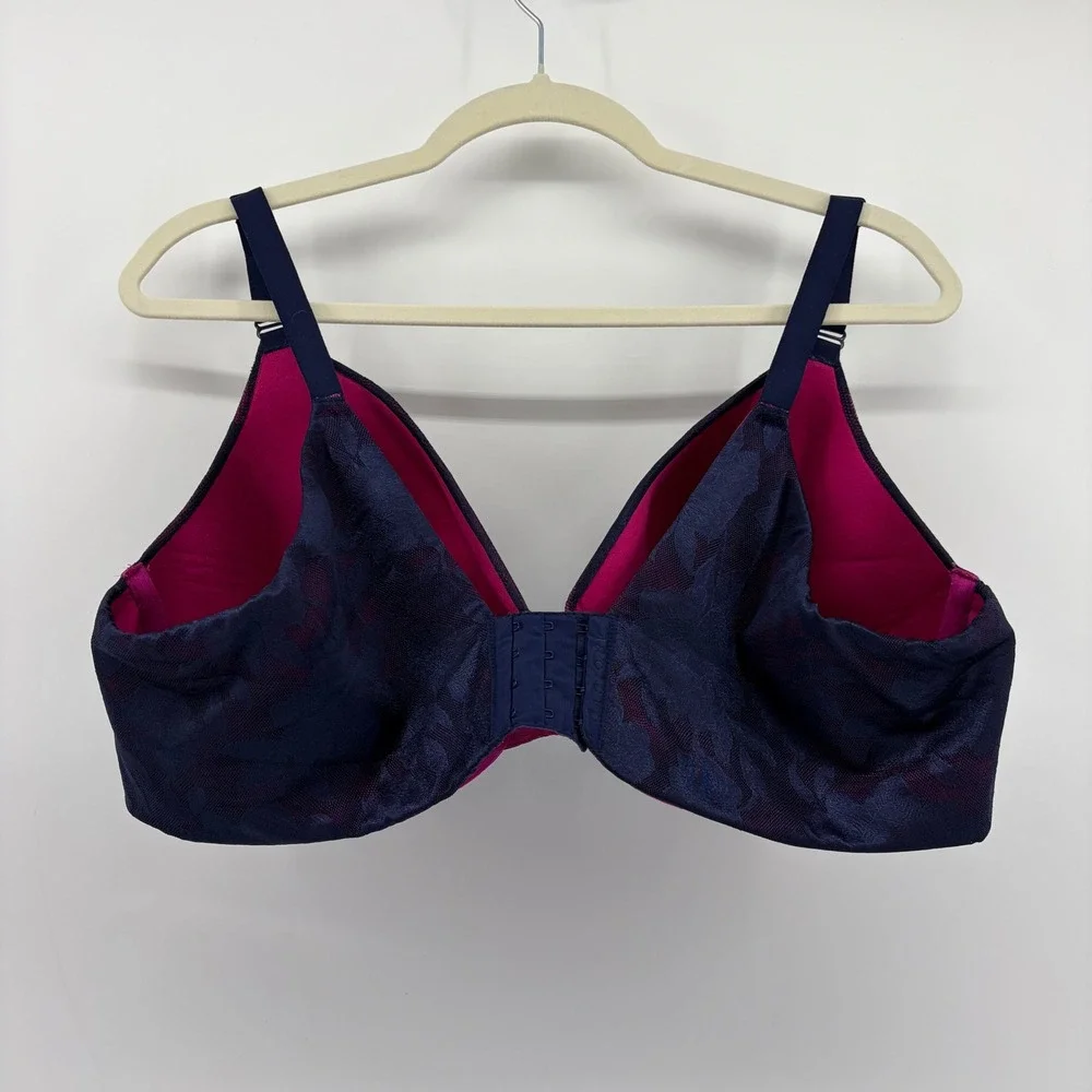 Cacique Womens 46D Navy Pink Bra Lightly Lined Full Coverage Floral‎ Lace Mesh